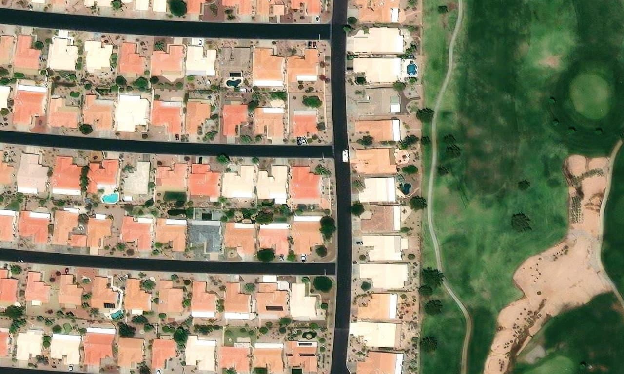 Aerial view centered on 10717 E NACOMA DR SUN LAKES, AZ 85248